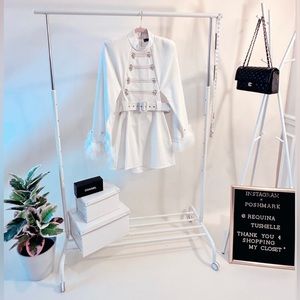 White/Gold Cape Mini Faux Fur Trim Dress